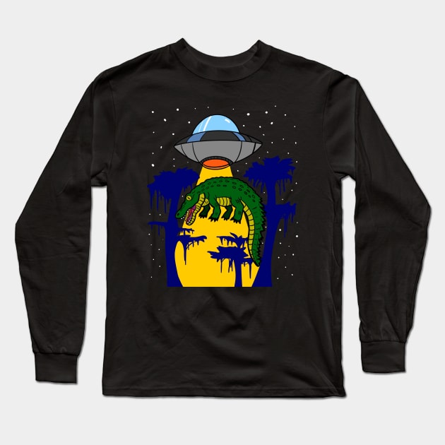 Alligator Being Abducted by UFO Long Sleeve T-Shirt by SNK Kreatures